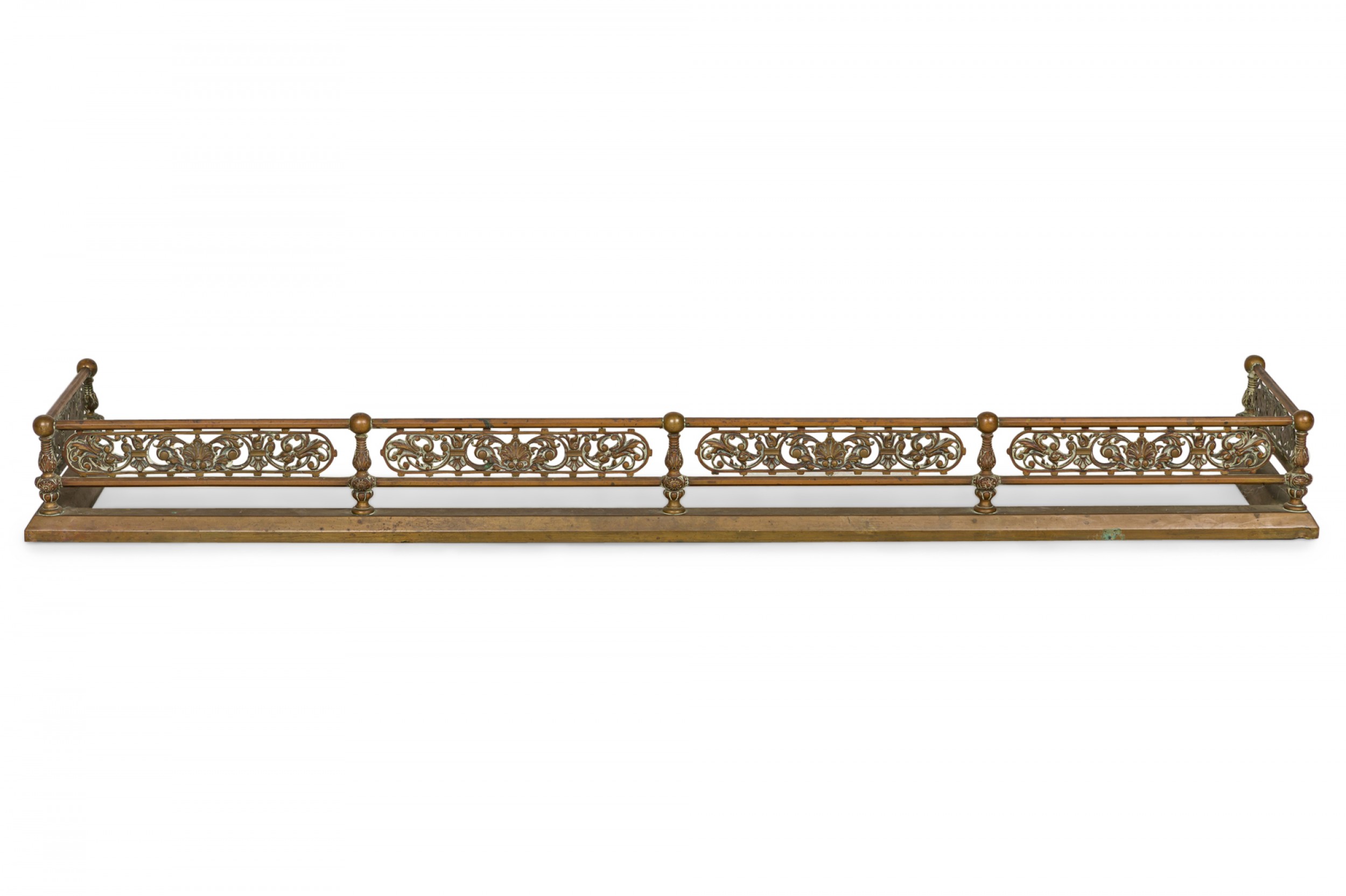 American Victorian Style Bronze and Iron Foliate Design Fireplace Fender